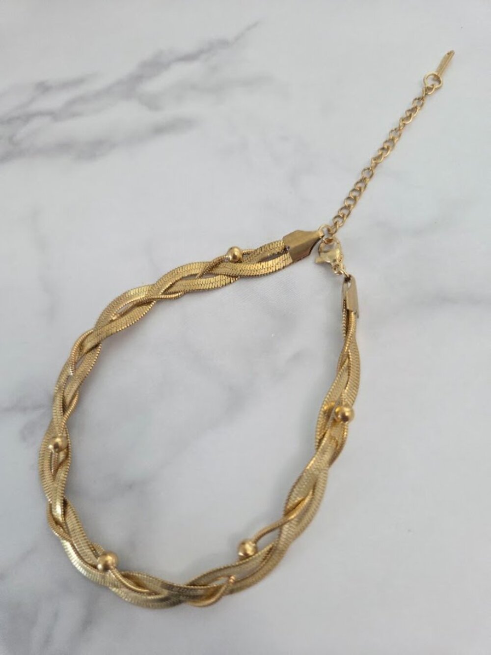 Vintage Gold Braided Herringbone Anklet Chevron Chain Anklet with Beads - Picture 9 of 12